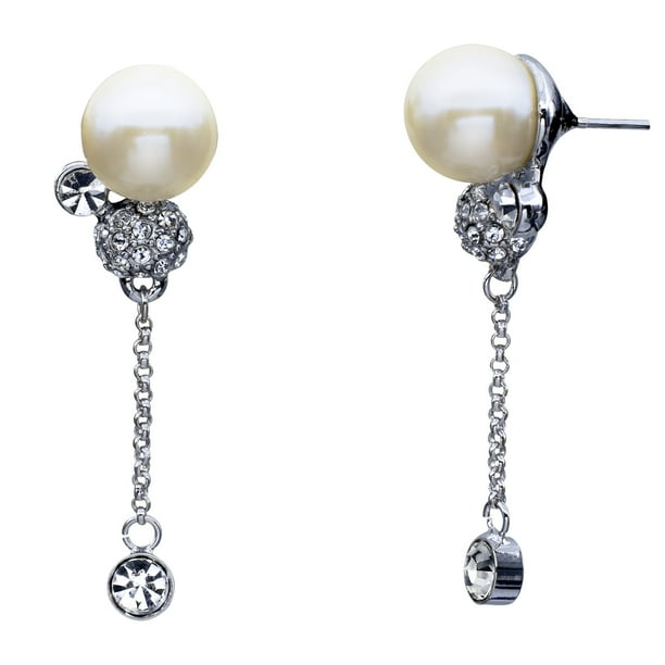 Aretes Ocean Heart OH15-415 baño de oro blanco con perla e incrustaciones de cristales blancos
