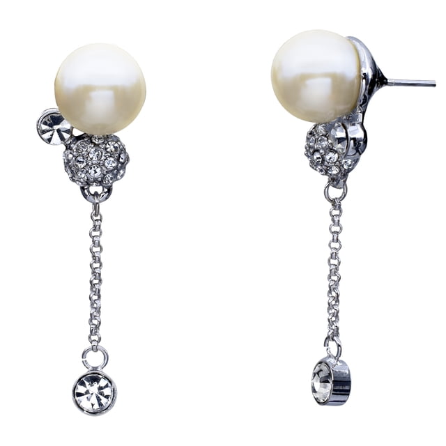 Aretes Ocean Heart OH15-415 baño de oro blanco con perla e incrustaciones de cristales blancos