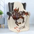 thumbnail image 4 of Unicorn Soft Flannel Fleece Throw Blanket, Silhouette with Oriental and Ornate Floral Effects Boho Themed Art Print, Cozy Plush for Indoor and Outdoor Use, 50" x 60", Multicolor, by Ambesonne, 4 of 5