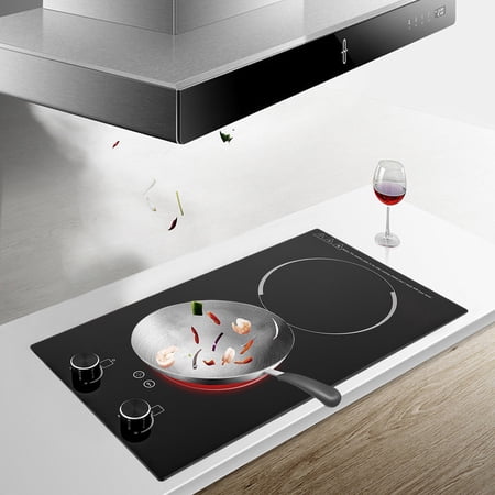 2100W Double Induction Cooktop, 1200W+900W Dual Burners with Knob Control, 9 Power Levels for Home and Restaurant