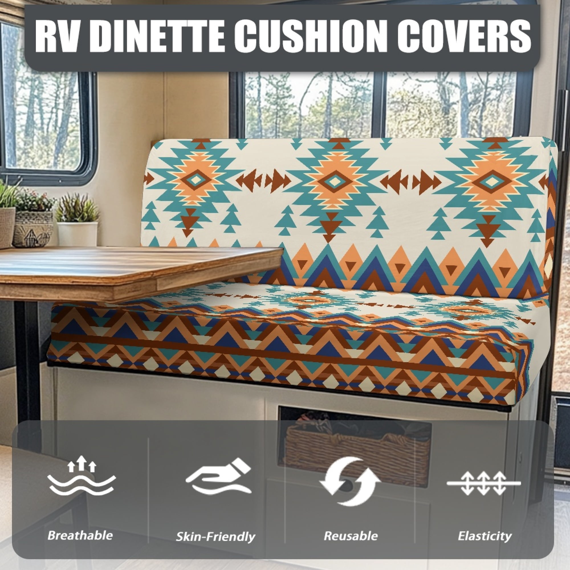 Yuyamidu Aztec African Tribal RV Dinette Cushion Covers Stretchy Loveseat Slipcovers for Travel Trailer Couch 2 Pack Soft RV Cushion Covers Camper Accessories