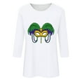 thumbnail image 4 of successthop Mardi Gras Ladies Tops and Blouses 3/4 Sleeve Dressy Plus Size Crew Neck Polyester Casual Mask Printed Mardi Gras Celebrations Blouse Tops for Mardi Gras Event Purple XL, 4 of 5