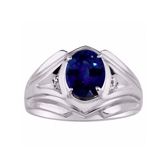 Mens Classic Oval Sapphire & Diamond Ring Set in Sterling Silver .925 September Birthstone SL-MR2981SW-12-F2