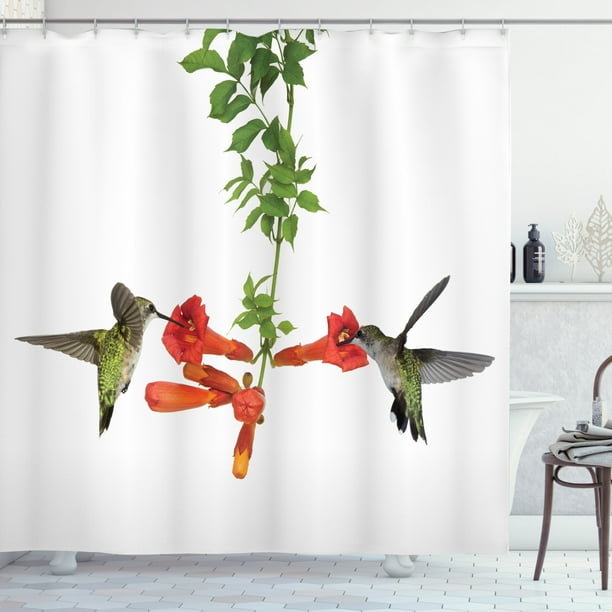 Hummingbirds Decorations Shower Curtain Set, Two Hummingbirds Sip