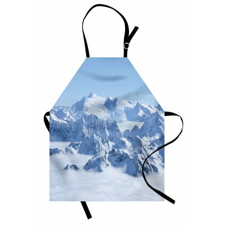 

Mountain Apron Snowy Summit of Alps over the Clouds Scenery at Winter Wilderness in the Nature Unisex Kitchen Bib Apron with Adjustable Neck for Cooking Baking Gardening White Blue by Ambesonne