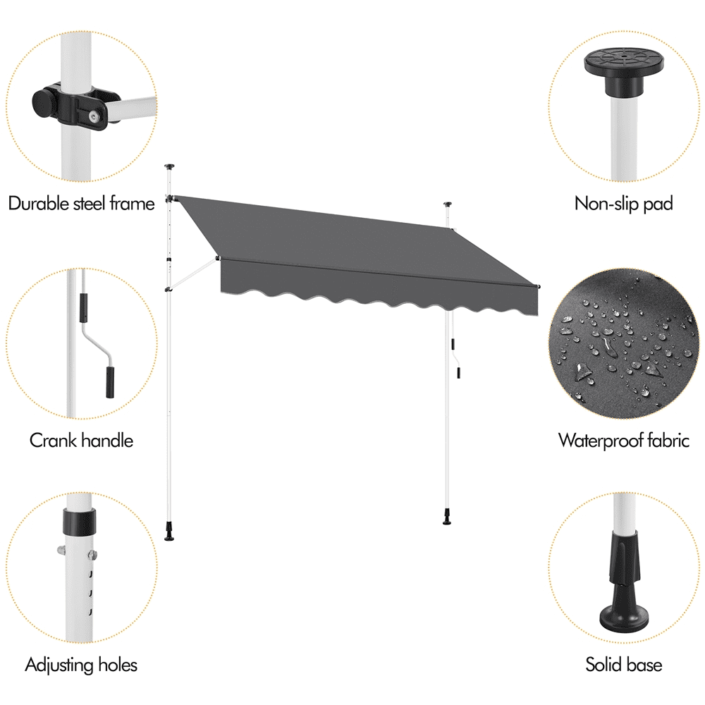 Renwick Manual 96.5″ L Retractable Awning with Adjustable Angle & Height For Patio, Dark Gray