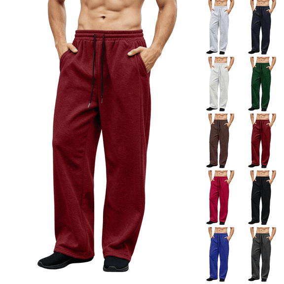 Men's Baggy Sweatpants Fleece Wide Leg Comfy Lounge Sweat Pants Solid Color Casual Workout Gym Joggers with Pockets