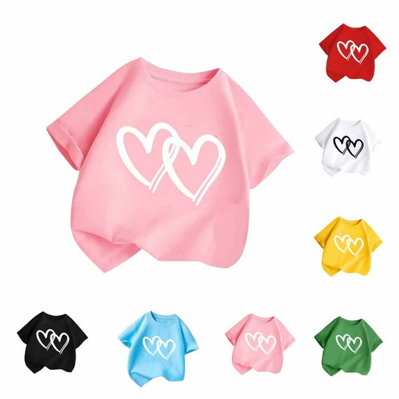 HAOTAGS Toddler Girls Graphic Tshirts Crew Neck Short Sleeve Tee Pink 6-7 Years