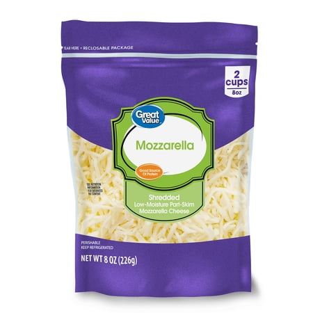 Great Value Low-Moisture Part-Skim Mozzarella Shredded Cheese, 8 oz Bag