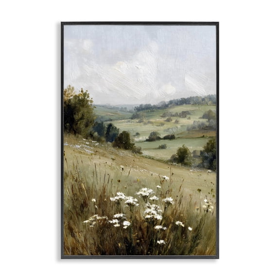 Stupell Industries Traditional Hill of White Flowers Black Framed Giclee Art, 12 x 18, by Petals Prints Design