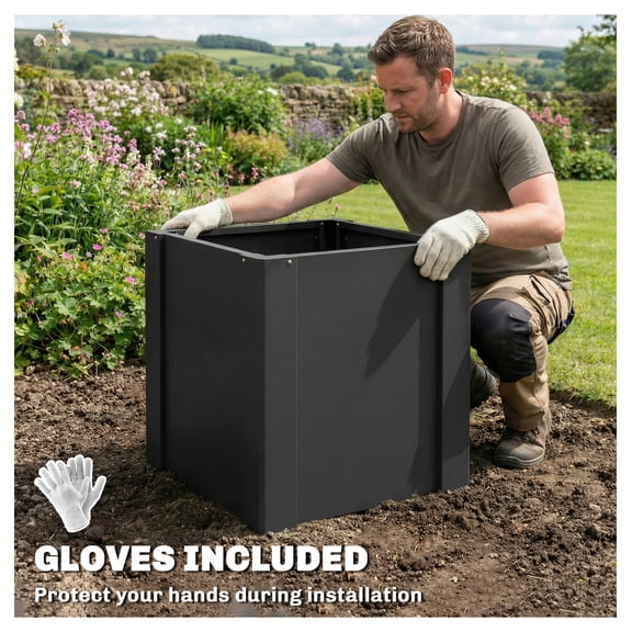 Raised Garden Bed, Galvanized Planter Box Outdoor for Vegetables, Flowers, Herbs - 1.4 x 1.4 x 1.5 ft Black - with Gardening Gloves