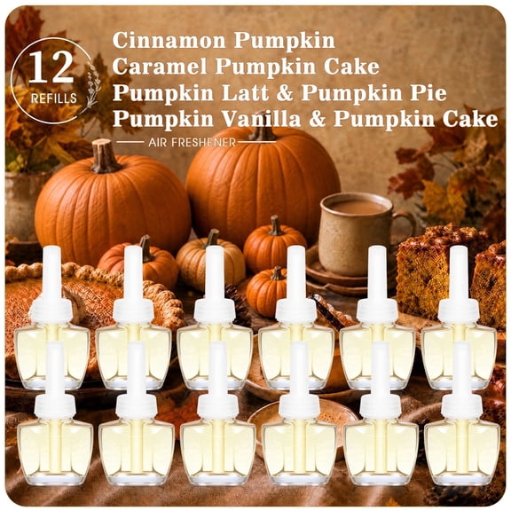 Plug In Air Freshener Refills, Pumpkin Scented Oil Refill for Home and Bathroom Fall Décor, 7.92 Fl Oz, Compatible with Air Wick & Glade