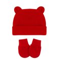 thumbnail image 1 of Gorro de algodón para recién nacido, gorro suave y bonito con orejas de oso, juego de guantes antiarañazos (gorro rosa doble + guantes con bordes) XianweiShao 8390613912442, 1 of 1