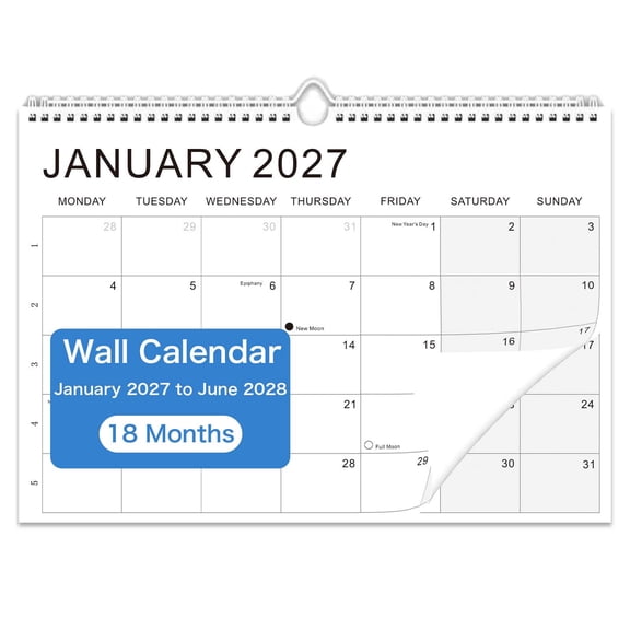 Calendar 2027-28 - Calendar 2027-2028 from January 2027 to June 2028,11.8*8.26 Inch Spiral Binding Hanging Wall Calendar 2026 for Home/Office