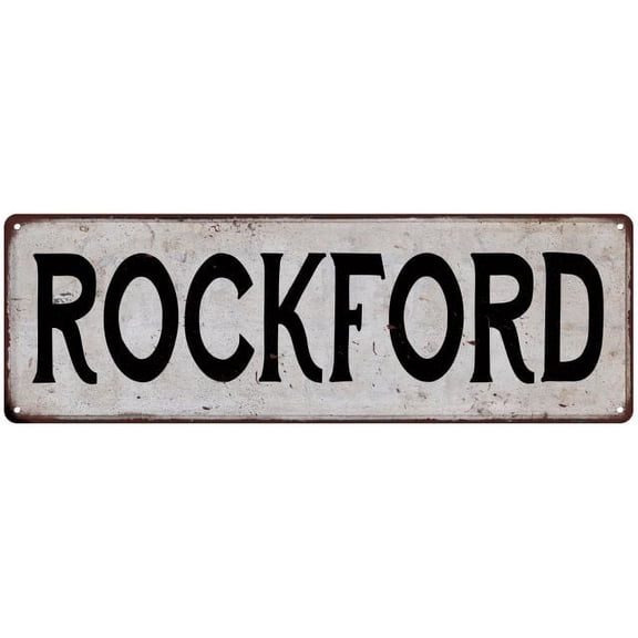 ROCKFORD Vintage Look Rustic Metal City State Sign 6 x 18 High Gloss Metal 206180041197
