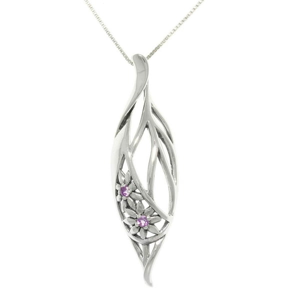 Jewelry Trends Sterling Silver Elegant Flowers Teardrop with Amethyst Pendant on 18 Inch Chain Necklace