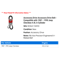 thumbnail image 2 of Accessory Drive Accessory Drive Belt - Compatible with 1987 - 1990 Jeep Cherokee 4.0L 6-Cylinder 1988 1989, 2 of 2