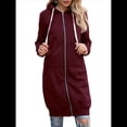 thumbnail image 3 of Sudadera con Capucha y Cremallera para Mujer, Chaqueta Informal de Larga para Otoño, Chaquetas Largas de Otoño con Bolsillos, Túnica Vino Tinto XL, 3 of 9