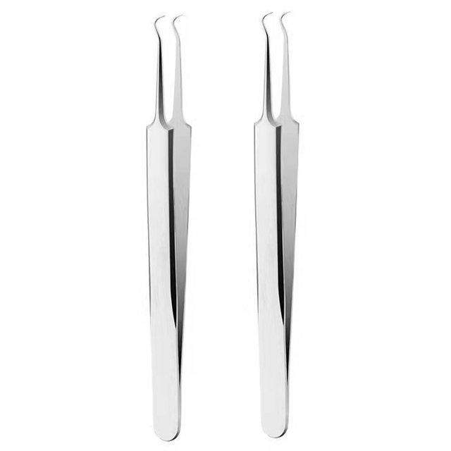 2 piezas de herramienta para quitar puntos negros, pinzas para quitar acné y comedones, herramienta de maquillaje de acero inoxidable de 11,5 cm