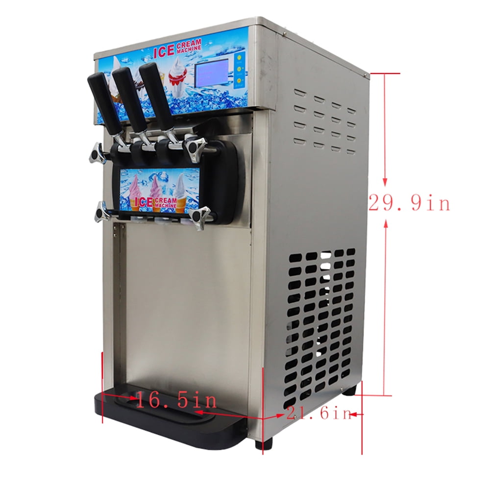 EQCOTWEA 3 Flavors Soft Ice Cream Machine Commercial Soft Serve Ice Cream Maker LCD Display Stainless Steel Ice Cream Maker 110V 1200W