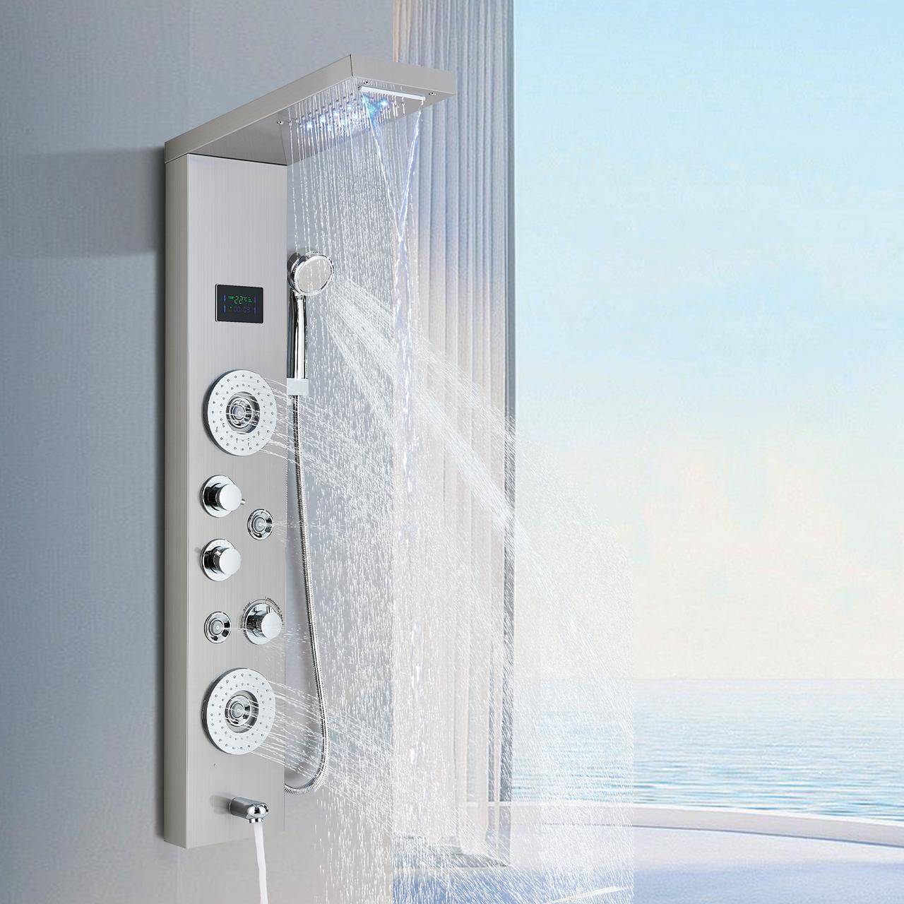 FCOTEEU LED Waterfall Shower Panel LED Shower Head Full Body Shower