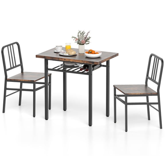 3 Piece Dining Table Set Space Saving Tuck Under Chairs Rustic Brown Black