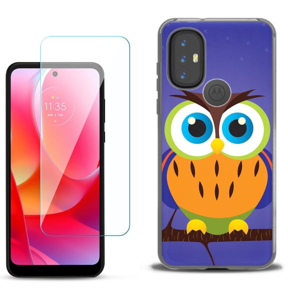 Slim-Fit Gel TPU Phone Case for Motorola Moto G Power 2022, with Tempered Glass Screen Protector, by OneToughShield ® - Night Owl