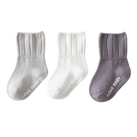 

Clearance 3 Pairs/Lot Children Cotton Socks Baby Boy Girl Solid Breathable Anti-Slip Socks for 0-5 Years Toddler Spring Autumn Kids Sock
