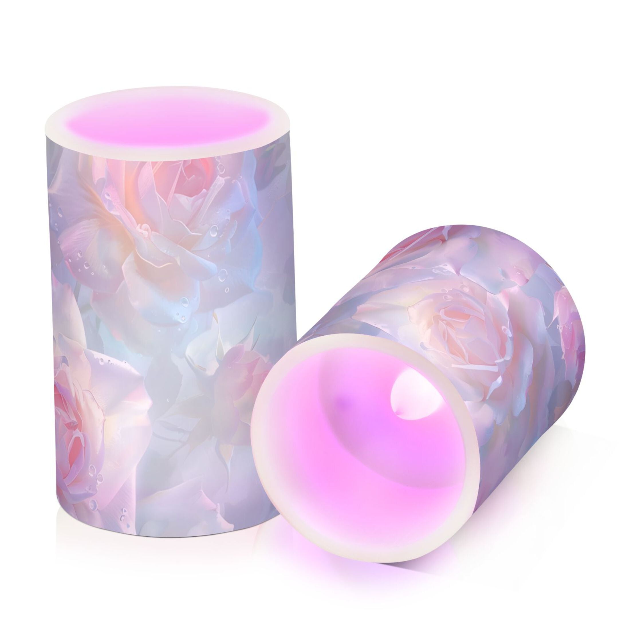 Roses Watercolor Flameless Candles&nbsp;LED Lights Battery Operated Candles with Remote and Timers Flicker Lights Votive Set of 2