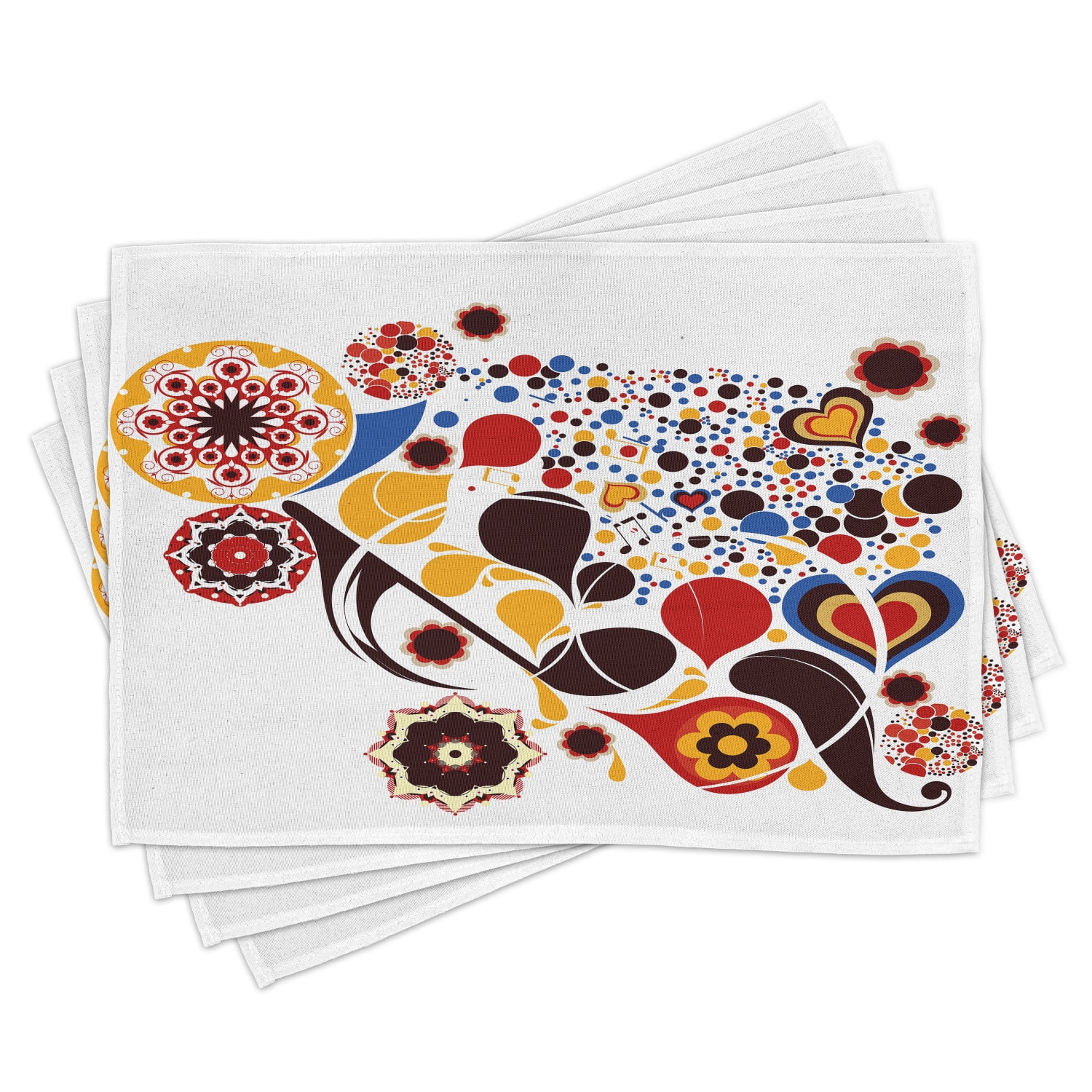 Abstract Placemats Set of 4 Colorful Graphic Design of Floral Motifs