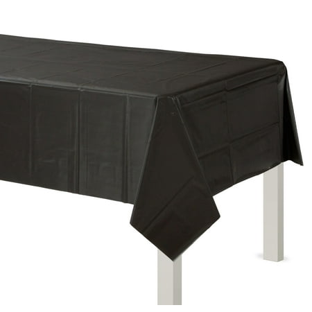 Party City Plastic Table Cloth for Rectangle Tables, 54" x 108" (Black) - Go Brightly Classic Disposable Tablecloth & Table Covers for Parties - Premium Party Supplies