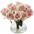 thumbnail image 5 of Nearly Natural Rose Arrangement Artificial Flowers with Vase, Pink, 5 of 10