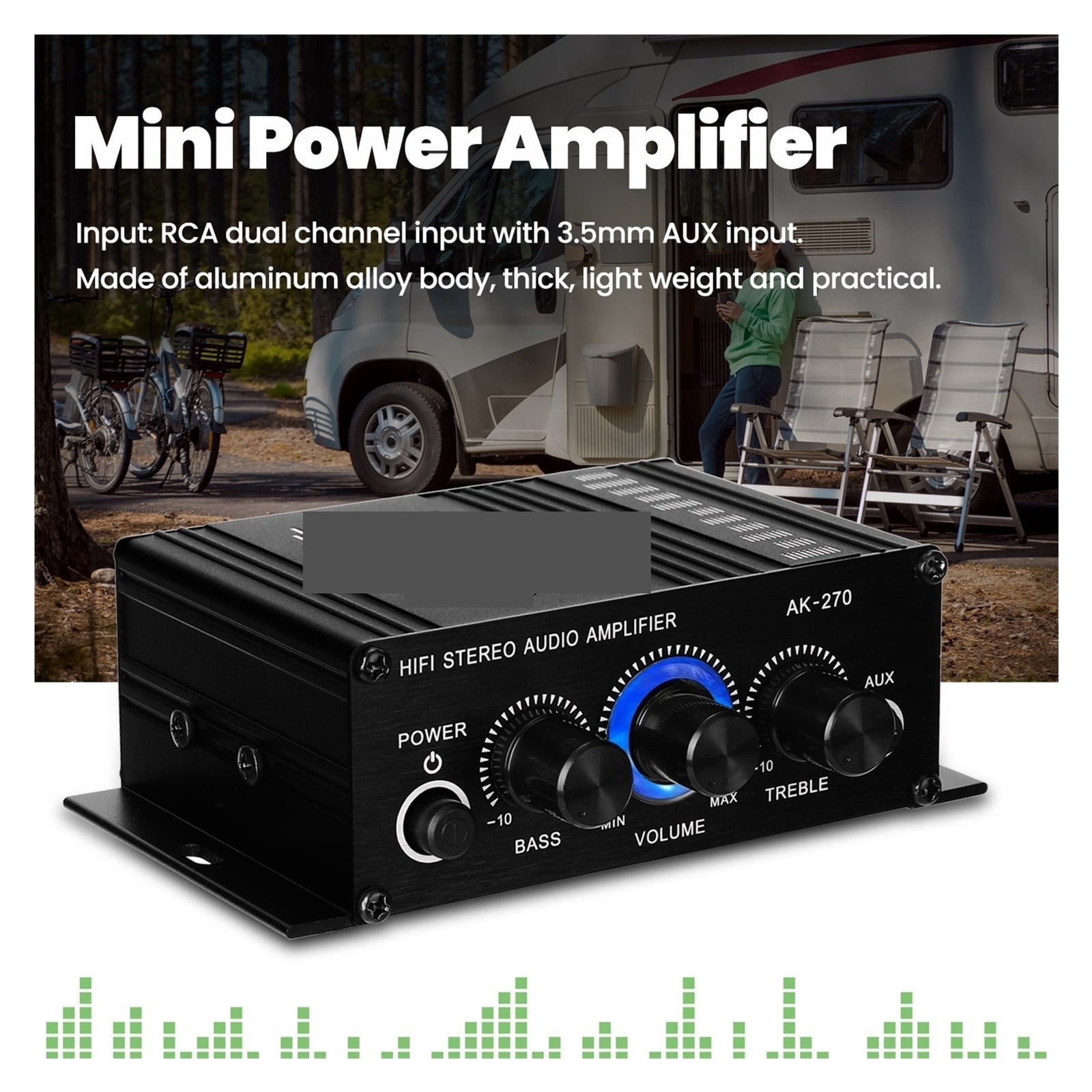 Mini Channel Stereo Power Amplifier Portable Sound Amplifier AUX Input Speaker Amp for Car and Home ,Bass & Treble Control