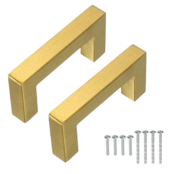 Uxcell 2 Pcs Gold Cabinet Pulls, 3 Inch Square Pulls Stainless Steel Drawer Handle for Kitchen Cupboard Dresser Drawer Decor
