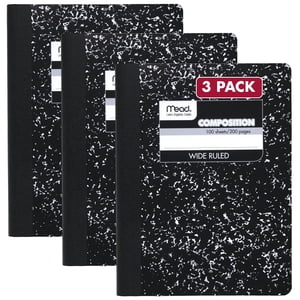 Mead Composition Book Wide Ruled Black Marble 3-Pack
