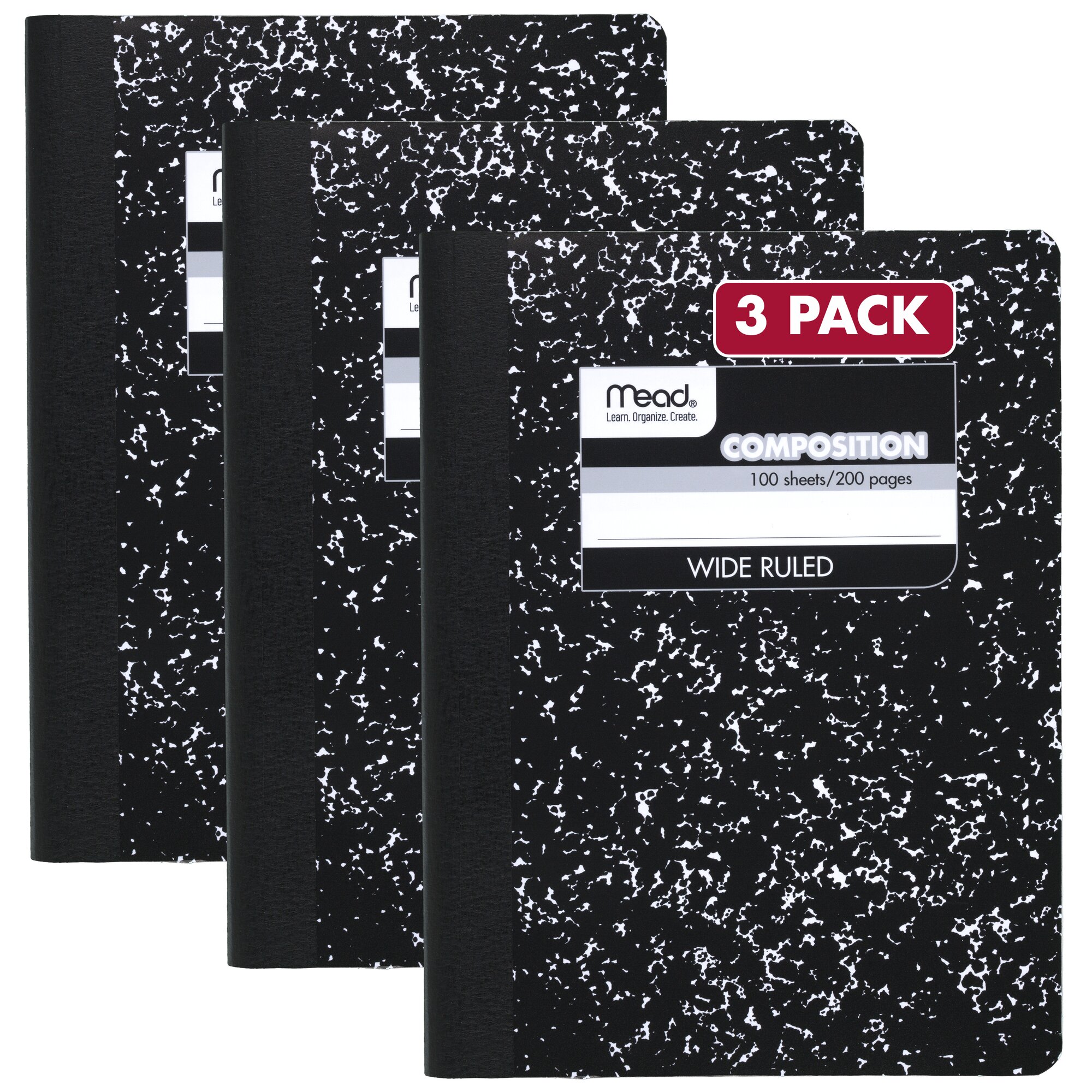 Mead Composition Book Wide Ruled Black Marble 3-Pack photo 1