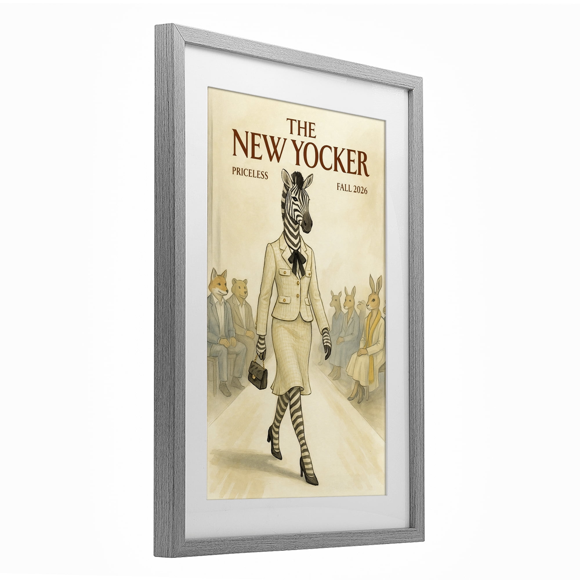 Stupell Industries New Yocker Zebra Model Gray Framed Print Under Glass, design by Grotto Studios