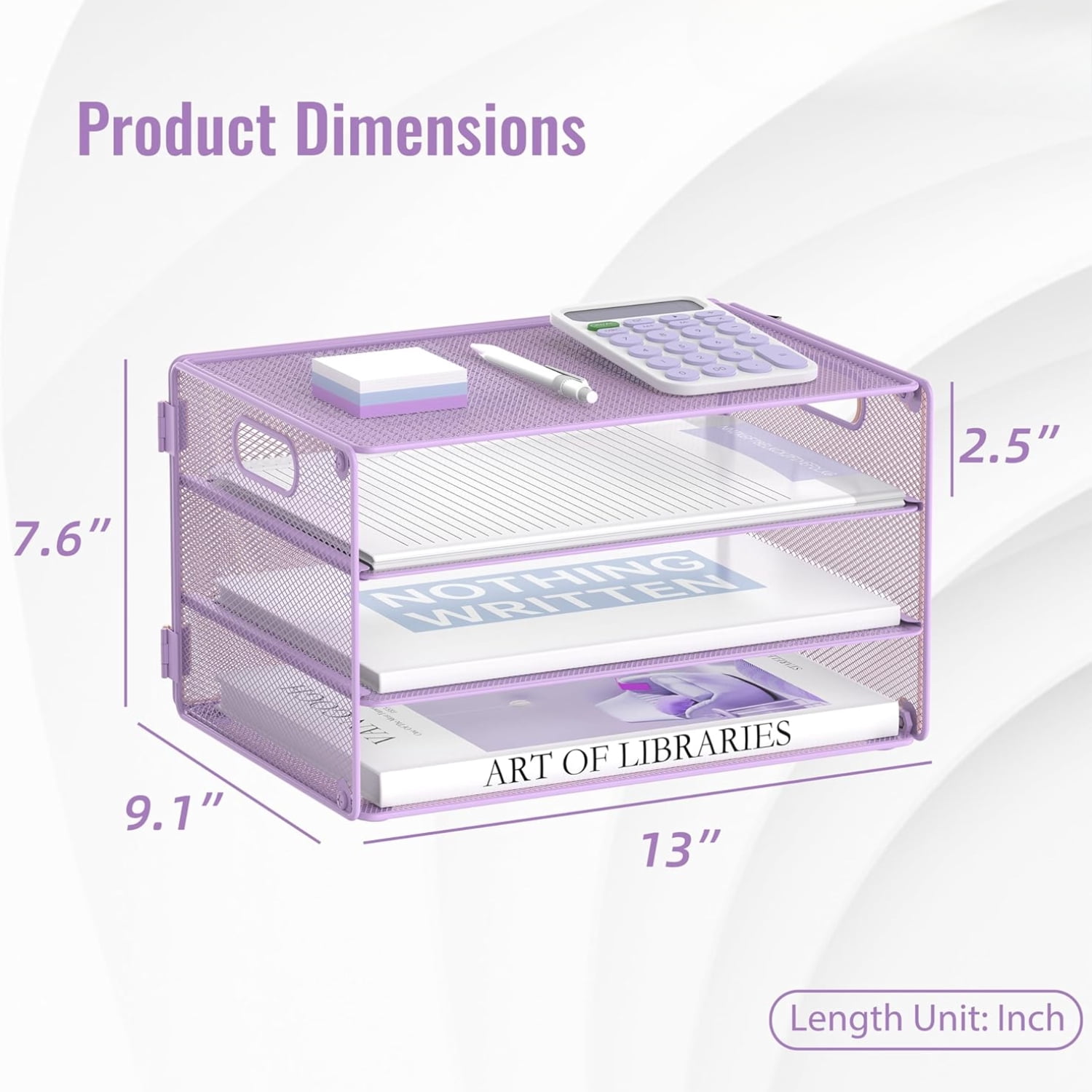 INTIGE 3-Tier File Organizer with Handles, Mesh Desktop Storage Cabinet, Suitable for Home and Office