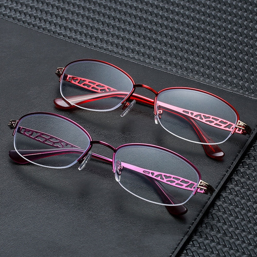 2 Pairs of Women Half Rimless Reading Glasses 1.50 Metal Presbyopic Glasses Anti-blue Light Readers 1.50 Strength