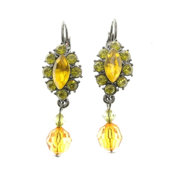 Mi Amore Crystal Accented Dangle-Earrings Dark-Silver/Green