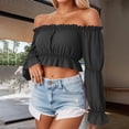 thumbnail image 3 of Qepwsc Women's Off Shoulder Tops Sweatshirt Tops Fall Puff Long Sleeve Loose Fits Casual Tops Shirts Blouses Fashion Clothing, 3 of 8