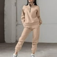 thumbnail image 2 of JURANMO Athletic 2 Piece Sets for Women 1/4 Zip Lapel Long Sleeve Pullover Tops and Sweatpants Set Gym Workout Jogger Tracksuits with Pockets Khaki XL, 2 of 6