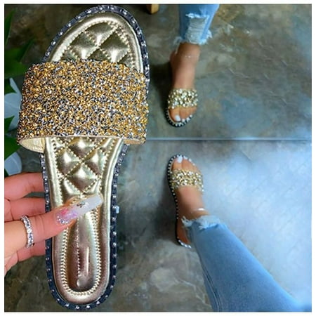 

Women Crystal Slippers Ladies Bling Flats Female Fashion Outdoor Beach Shoes Female Footwear Women Summer Slides Plus Size 35-43