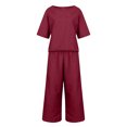 thumbnail image 4 of Cinvoph Ensemble Deux Pièces en Coton et Lin pour Femmes Col Rond Manches Courtes Haut Pantalon Grand Tenue de Maison Ensemble de Vacances d'Été, 4 of 6