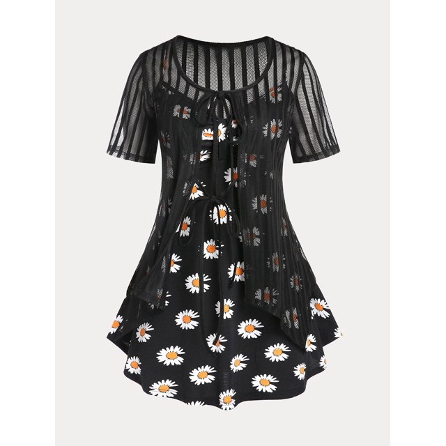 Conjunto Cárdigan Talla Extra Sin Mangas Estampado Margarita Rosegal Camisetas tallas grandes
