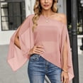 thumbnail image 4 of BODOAO Women’s One Shoulder Asymmetrical Blouse Batwing Sleeve Flowing Poncho Top Loose Fit Elegant Tunic Shirt for Party Evening Vacation Wedding Guest Dressy Outfits Pink 2XL, 4 of 4