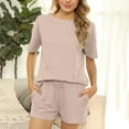 thumbnail image 2 of Women's Casual 2 Piece Outfits Round Neck Short Sleeve Tops and Drawstring Shorts Lounge Sets Pajamas with Pockets, 2 of 5
