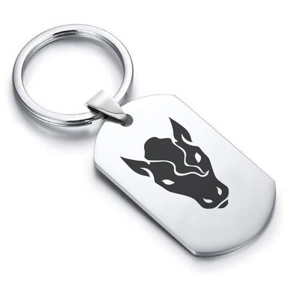 Stainless Steel Year of the Horse Zodiac Dog Tag Keychain Circle Ring