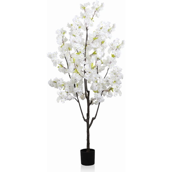 6FT Indoor Cherry Blossoms Artificial Tree in White,Faux Flowering Tree for Home Decor