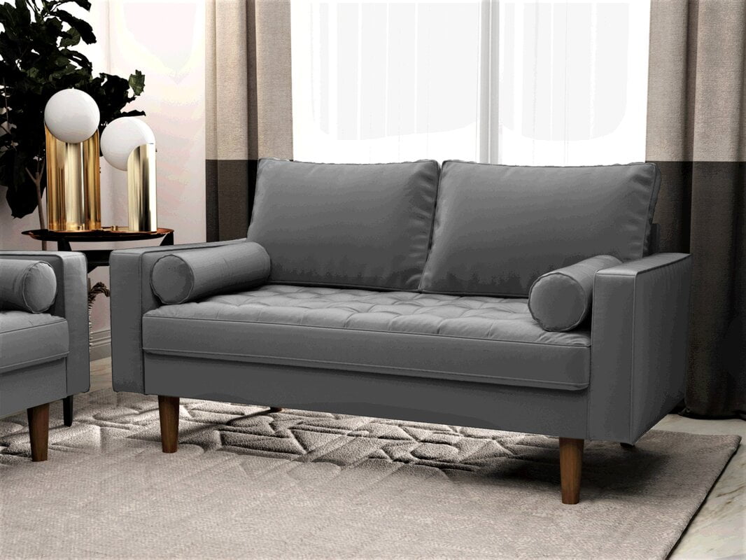 US Pride Furniture Mac 58'' Square Arm Velvet Loveseat for Living Room, Gray